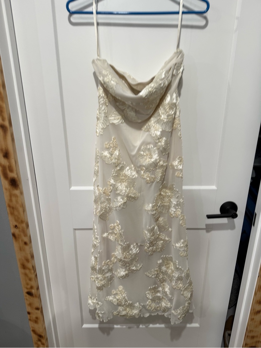 Ivory Floral Lace Slip Dress with Cowl Neck